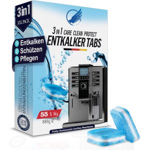 JGD-Lot de 55 tablettes d&eacute;tartrantes 3 en 1 pour machines &agrave; caf&eacute; et machines &agrave; caf&eacute; - Compatible avec Jura, Siemens EQ-Series, Bosch, Miele, Melitta, Krups, Tassimo, etc. - Fabriqu&eacute; en Allemagne - Neuf