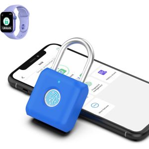 Cadenas &agrave; empreintes digitales pour gar&ccedil;ons &agrave; la salle de sport, bleu saphir, avec application t&eacute;l&eacute;phonique, cadenas en m&eacute;tal pour crochet de sport scolaire, bo&icirc;te &agrave; outils, sac &agrave; dos, - Neuf