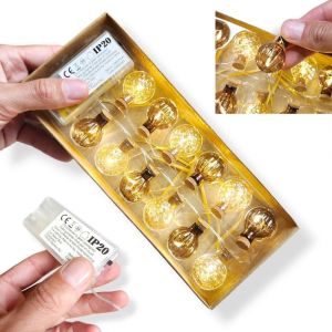 Kal-Antevia - Guirlande Lumineuse De Noël 120cm Lumière Chaude 12 Boules | Boules Led En Verre | Sapin Table Décoration |Plus De 10 Modèles |Couleur : Beige Et Marron (Guirlande L1) - Neuf