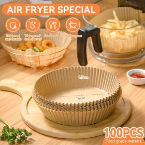 Lot De 100 Feuilles De Papier Sulfurisé Rond Jetable Pour Friteuse À Air, 16 Cm, Pour Cuisson À La Vapeur, Pour Cuisinière, Four, Gril, Friteuse Et Friteuse À Air - Neuf