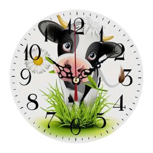 Horloge murale rustique en bois a motif de vache, decoration robuste pour la maison et le bureau - Neuf