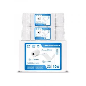 10x EC Cash Rouleaux Thermiques-Largeur: 57mm-Diamètre: 35mm-Diamètre du manchon : 12mm-Longueur: 14m-Pour Imprimantes de tickets,bornes EC,etc. - Neuf
