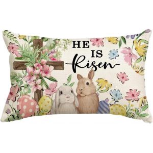 Cauc-Housse De Coussin De P&acirc;ques - Style Lapin De P&acirc;ques - 30 X 50 Cm - Coton Et Lin - Housse De Coussin D&eacute;corative Pour Canap&eacute;, Chambre &Agrave; Coucher, Jardin - Neuf