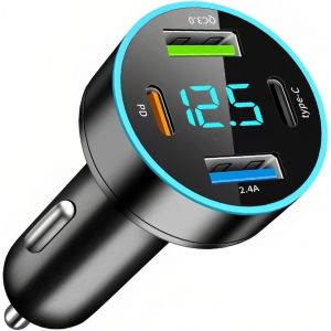 JGD-Chargeur Prise Allume Cigare USB Rapide Voiture 53W avec 4 Ports (PD&QC 3.0) Adaptateur Allume-Cigare Universel pour Voitures/SUV/Camions, Chargeur Compact avec Affichage LED de la Tension, 12V/2 - Neuf