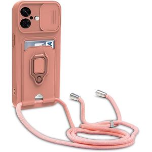 Ayu-Coque Avec Cordon Pour Iphone 16,Collier Pour Étui Colliers De Cellulaire Réglable Corde Silicone Souple Case,Protection De La Caméra,Support,Porte Cartes - Pink - Neuf