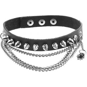 Kal-&reg; Collier En Cuir Style Punk Gothique Avec Clous Et106, M&eacute;tal Cuir - Neuf