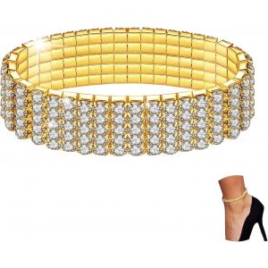 Kalsw-Bracelet De Cheville En Diamant Scintillant Pour Femme,Bracelets De Cheville De Bijoux De Pied De D'argent De Cristal Élastique,Bracelets De Cheville - Neuf