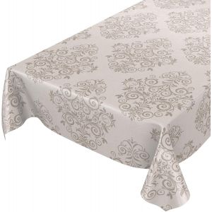 Nappe En Toile Cirée Motif Arabesques, Fibres Synthétiques, Beige, 180 X 140cm Eingefasst - Neuf