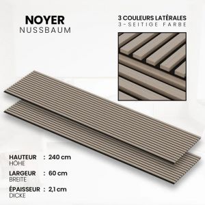 Panneau Acoustique 21mm - Noyer - Feutrine Noire - 240x60cm - Lot de 2 - Neuf
