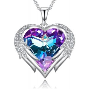 Asas-Collier Femme Aile D'ange Gardien Collier Pendentif 18k Plaqué Or Blanc Rose Zircone Cubique Cristal Autrichien Coeur D'amour Cadeau De Bijoux Pour Saint Valentin Noël Anniversaire - Neuf