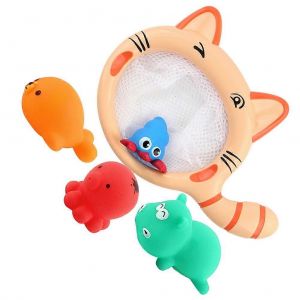 Jouet de pêche pour baignoire, jouets de bain pour bébé, design de dessin animé, en forme de chat, en plastique souple, 1 ensemble - Neuf
