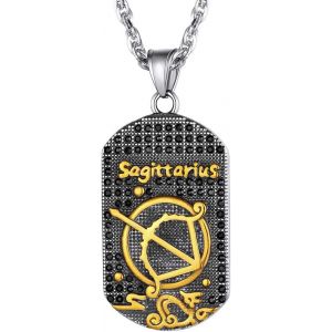 Kal-Sagittaire Bijoux En Acier Inoxydable-Pendentif Plaque Signe Astrologique Plaqu&eacute; Or Bling Bling-Colliers 12 Constellations Avec Cha&icirc;ne Maille Singapour R&eacute;glable 55 &Agrave; 60cm,Cadeau Pour Hommes,Gar&ccedil;o - Neuf