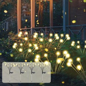 Lampes Solaires Lucioles Exterieures Jardin, 8 LED Lumière Solaire Extérieure Luciole IP65 Étanche Blanc Chaud, Firefly Lampes Solaires Extérieures pour Jardin Balcon Allée Terrasse, 4 Pièces - Neuf