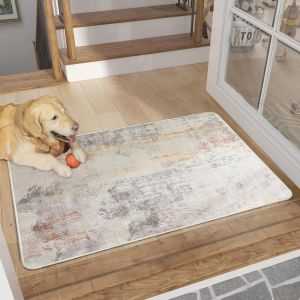 Teeaw-Tapis Salon, Tapis Chambre Moderne Doux, Tapis Poils Ras Antid&eacute;rapant, Tapis De Salon Gris Abstrait Chic Pour Salon, Chambre, Bureau Pour Un Nettoyage Facile - Neuf