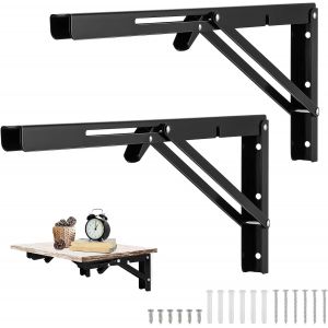 Lot de 2 supports muraux pliables noirs de 350 mm, supports de console pliables robustes pour établi de garage - Neuf