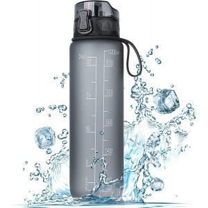 Checarzhn--No1-Gourde De Sport De 1 L - [Gourde Sans Bpa] - Gourde Avec Grip En Caoutchouc Antidérapant - Convient Pour Le Vélo, L'extérieur, L'école, La Gym - Neuf