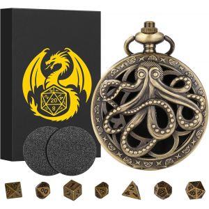 Chenquansarl-Mini Jeu De D&eacute;s Dnd, Pieuvre Coquille De Montre De Poche En Bronze Steampunk, 7 Pi&egrave;ces, Jeu De D&eacute;s D&d En M&eacute;tal Poly&eacute;drique, Cadeaux Dnd Avec Bo&icirc;te Cadeau, Accessoires De Jeux De Soci&eacute;t&eacute; - Neuf