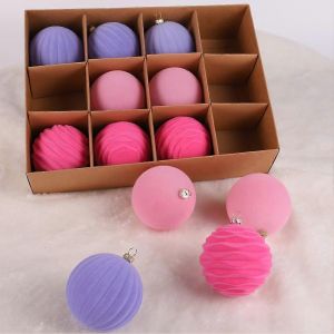 12pcs Velours des d&eacute;corations de No&euml;l Floqu&eacute; Boules de No&euml;l Incassables No&euml;l Ampoules de Gammes pour Arbre de No&euml;l F&ecirc;te de no&euml;l D&eacute;corations de Mariage - Neuf