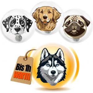 JGD-COM-FOUR&reg; 4 Chauffe-Mains r&eacute;utilisables avec Motifs de Chiens, Coussins Chauffants pour Les Mains, id&eacute;als par Temps Froid ou en d&eacute;placement (4 pi&egrave;ces - Chiens color&eacute;s) - Neuf