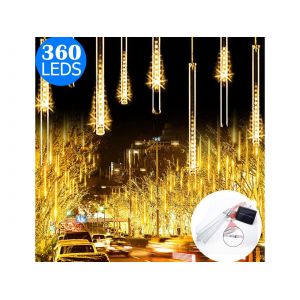 D&eacute;coration De No&euml;l Lumineuse M&eacute;t&eacute;ore &Agrave; 10 Tubes, Aliment&eacute;e &Agrave; L'&eacute;nergie Solaire, Blanc Chaud - Neuf