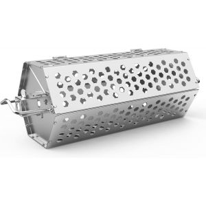 Ulteronixshop-Paniers de Gril Nid avec Poign&eacute;e, Panier &agrave; Grillades Roulant en Acier Inoxydable pour Tiges de Brochettes, Paniers de Barbecue pour Gril &agrave; Gaz, L&eacute;gumes, Viande, Poisson, Hexagonaux - Neuf