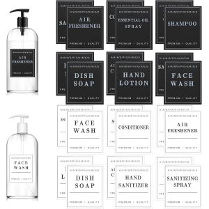 KAL-Lot De 24 Étiquettes Imperméables Pour Bouteilles, Distributeur De Savon Pour Les Mains, Shampooing Et Après-Shampoing, Étiquettes Amovibles Pour Bouteilles De Savon, De Lotion,(Noir, Blanc) - Neuf