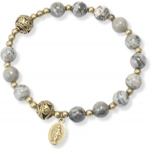 Eryi-Store Bracelet Chapelet En Perles De Pierre De Avec Séparateurs En Métal Et Médaille Catholique - Bijou De Poignet Durable Et Élégant - Neuf