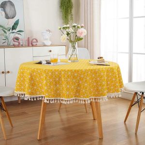 nappe ronde,rayure coton ligne pompon housse de table nappe nordique en sergé lavable - Neuf