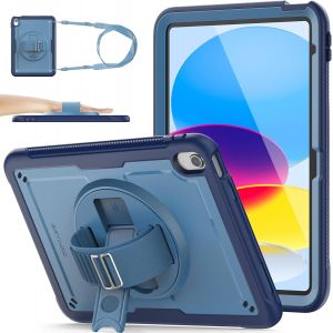Coque Pour Ipad (A16) 11&egrave;me/10&egrave;me G&eacute;n&eacute;ration 11''/10,9'' 2025/2022, Antid&eacute;rapant Givr&eacute;/Antichoc, Avec [Support/Dragonne Rotatif &Agrave; 360&deg;] Protecteur D'&eacute;cran & Porte-Stylet, Bleu Fonc&eacute; - Neuf