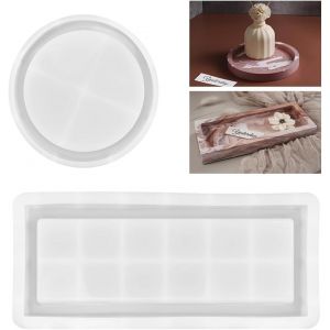 2 Pcs Moules En Silicone Plateau Moules De Moulage Rectangulaires/Ronds Plateau En Silicone Grand Moules En Résine Époxy Plateau Moule En Silicone Plaque Ronde Pour L'artisanat Diy - Neuf
