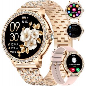 Montre Connect&eacute;e Femme Bluetooth Appels Pour Android Ios 1,32"" Hd Full Touch Screen Smartwatch Diamant Acier Or Rose,Fr&eacute;quence Cardiaque,Moniteur De Sommeil,Podom&egrave;tre,Calories,100+ Mode Sport - Neuf