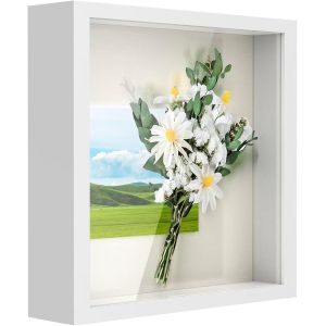 Cmwx-3d Cadre Boîte 15x15 Cm (5.9x5.9 Pouce), 1pcs Cadre 3d Profond Avec Vitre Transparente Incassable Pour Fleurs, Souvenirs, Diamond Painting - 3cm Profondeur/Blanc - Neuf
