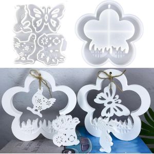 Moule En Silicone En Forme De Lapin Et Guirlande - Moules En Silicone De P&acirc;ques - Moules En Pl&acirc;tre Pour Coul&eacute;e - Moules En R&eacute;sine &Eacute;poxy - Lapin De P&acirc;ques (Lapin Et Guirlande B) - Neuf