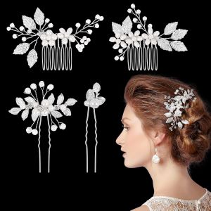 Kal-4 Pièces Accessoires Cheveux Mariage,Peigne Cheveux Mariage De Mariée Pinces À Cheveux Perle De Mariée De U Bijoux Cheveux Mariage En Pétale Cristal Pour Femmes Et Filles¿Argent¿ - Neuf