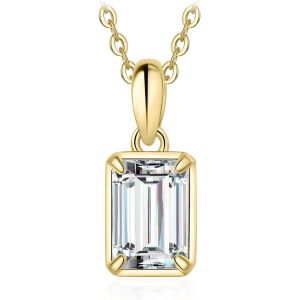 Kal-1ct Solitaire Zirconium Taille Émeraude Collier Femme Argent 925, Plaqué Or Jaune Or Rose Pendentif Pierre Fiançaille 45cm Diamant Simulé Mariage Promise Chaines, Ensemble Bijoux Cadeau - Neuf