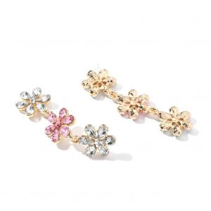 925 Argent Femme Longue Marguerite Fleur De Tournesol Zircon Alliage Boucle D'oreille Clou D'oreille (Blanc + Rose) - Neuf