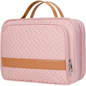 KALANKA-Grande Trousse de Toilette, Trousse de Toilette Femme et Homme Voyage, Trousse Toilette Voyage, Sac de Toilette Voyage Imperméable et Suspendu, Trousse Maquillage Femme et Homme (Rose) - Neuf