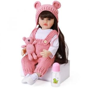 Poupée bébé Reborn - A2 - 55 cm - Silicone - Cheveux longs - Accessoires inclus - Neuf