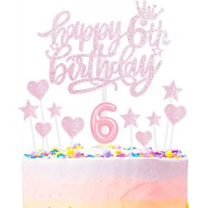 Ensemble De Bougies Pour G&acirc;teau D'anniversaire Happy 6th,Bougies Num&eacute;ro 6 Pour G&acirc;teau,Bougies De F&ecirc;te D'anniversaire,Bougies De G&acirc;teau D'anniversaire Rose Clair,D&eacute;corations De Cupcakes En - Neuf