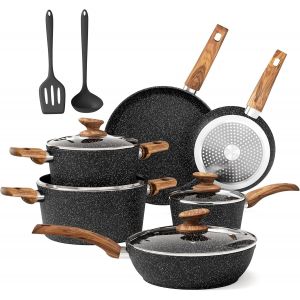 Subzonal-12 Pi&egrave;ces Casseroles Et Po&ecirc;les Induction Rev&ecirc;tement Anti-Adh&eacute;sif Avec Couvercle En Verre Set De Casserole Et Po&ecirc;le Batterie De Cuisine &Agrave; Induction, Cuisini&egrave;res &Agrave; Gaz (Noir, 12 Pi&egrave;ces) - Neuf