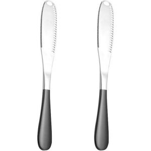 Ensemble De 2 Couteaux &Agrave; Beurre, Couteau 3 En 1 En Acier Inoxydable, Couteau &Agrave; Fromage Multifonction Avec Lame Dentel&eacute;e Pour Couper Le Beurre, Tartiner Et Couper Les L&eacute;gumes (Noir) - Neuf