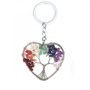 Porte-Clés Original De L'arbre De La Vie, En Forme De C?ur, De Cristal, 7 Chakras, Trousseau De Clés De L'arbre De Vie, Bijoux, Fantaisie Femme, Pendentif Porte-Clés Porte-Bonheur - Neuf