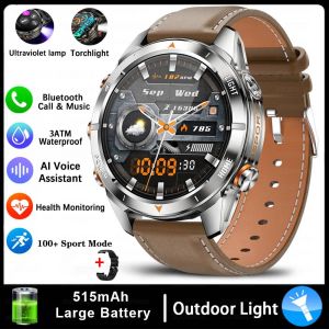 Pour Huawei Montre Intelligente Militaire Robuste Hommes Amoled Hd Écran 515 Mah Batterie Étanche Montre De Natation Bt Appel Sport Smartwatch.Brown Leather Belt. - Neuf