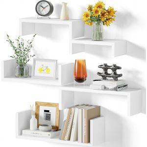 Mevronisshop-Etagere Murale Blance Lot De 5, Étagère Murales Bois Suspendue, Etagere Flottante De Rangement, Diy Déco Tablette Flottante Pour Salon Chambre Bureau Salle De Bains, Cuisine, Charge Max. - Neuf