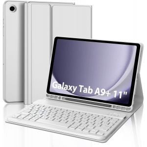 Coque Clavier Pour Samsung Galaxy Tab A9 Plus 11"" 2023, Azerty Français Clavier Bluetooth Détachable Pour Samsung Galaxy Tab A9+/A9 Plus 11"", Gris Clair - Neuf