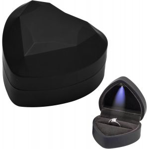 Bo&icirc;te &Agrave; Bagues (Noire) Avec &Eacute;clairage Led, Bo&icirc;te &Agrave; Bagues En Forme De Coeur, Bo&icirc;te De Rangement Pour Bijoux, Bo&icirc;te Cadeau Pour Bagues De Mariage, Fian&ccedil;ailles, 70 X 65 X 45 Mm - Neuf