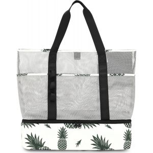 RFCBC-Sac de Plage en Maille Cabas Femme Grand Sac Isotherme Repas Homme Famille Fourre-Tout élégant Et Durable Pour Vacances Camping Voyage Plage (ananas) - Neuf