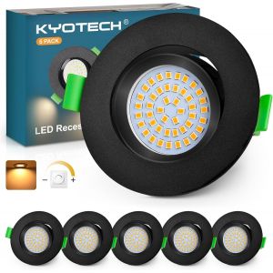 KYOTECH Spot LED Encastrable Dimmable 60-75mm 5W IP65 Spot LED Encastrable Extra Plat Blanc Chaud 2700K Spots de Plafond Spot Etanche Salle de Bain, Nickel Lot de 6 (Non Rotatif) - Neuf