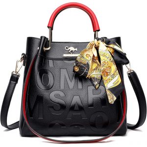 SJZG-Sac A Main Femme Bandoulière Grand Capacité Sac Portés Main Pochette Mode Sac Epaule En Pu Cuir Sac Sac À D'Épaule Avec Soie Rouge - Neuf