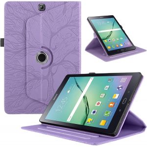 KAL-Coque Pour Tablette Samsung Galaxy Tab S2 9.7"" 2015 Sm-T810/T815 Étui Housse Pu Cuir 360°Rotatif Support Protection Coque Pour Samsung Galaxy Tab S2 Cover, Violette Arbre - Neuf